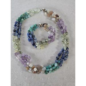 Ocean Pebble stones  Vibrant Colors Necklace Bracelet Bead Set
